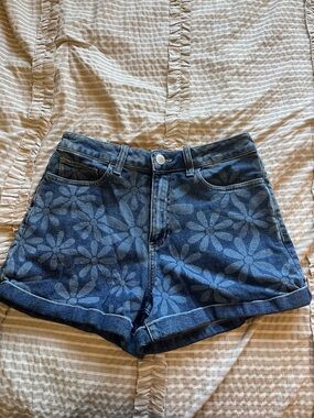 High-Waist Floral Print Denim Shorts